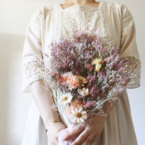 ドライフラワースワッグ スターチス ピンク ウェディングブーケ ドライ