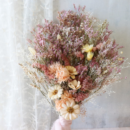 ドライフラワースワッグ スターチス ピンク ウェディングブーケ ドライ