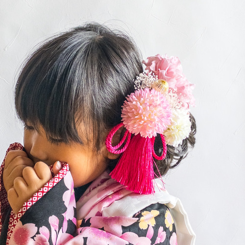 七五三 髪飾り 3歳 7歳 ダリア 髪かざり 浴衣 夏祭り 753 袴 ピンク