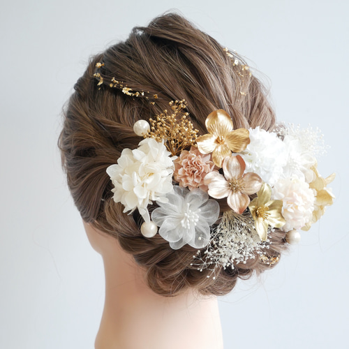 A247 オーガンジーフラワー 髪飾り 白ピンク 成人式 卒業式 七五三