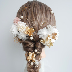 A247 オーガンジーフラワー 髪飾り 白ピンク 成人式 卒業式 七五三
