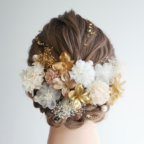 A247 オーガンジーフラワー 髪飾り 白ピンク 成人式 卒業式 七五三