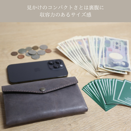 コンパクトロングウォレット 長財布 手縫い ワンタッチ開閉