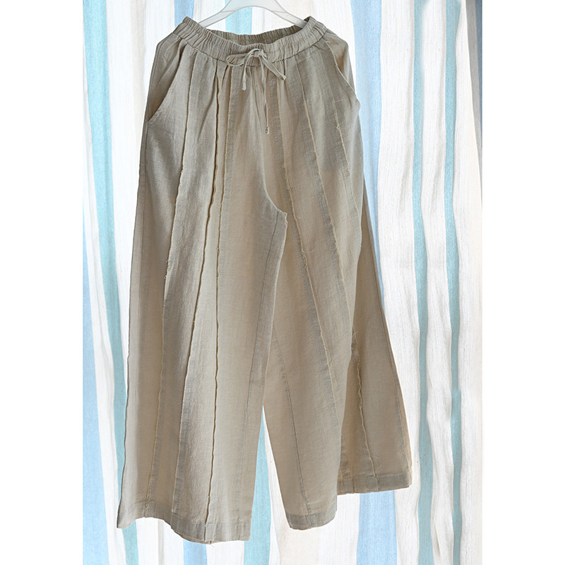 パーチワーク綿麻パンツ　綿麻ワイドパンツ　ゴムウエストゆとりパンツ　3色　フリーサイズ　L455 4,757円