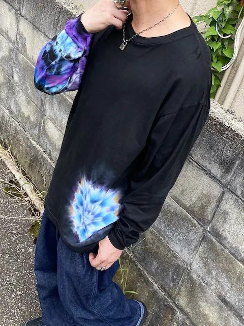 タイダイ 長袖Tシャツ XXLサイズ 曼荼羅 ブラック HIPPIES DYE新作 HD22-50