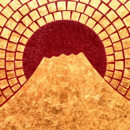 24K純金○『太陽と純金富士山』○がんどうあつし絵画コラージュ 24K純金○『太陽と純金富士山』○がんどうあつし絵画コラージュ