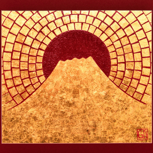 24K純金○『太陽と純金富士山』○がんどうあつし絵画コラージュ 24K純金○『太陽と純金富士山』○がんどうあつし絵画コラージュ