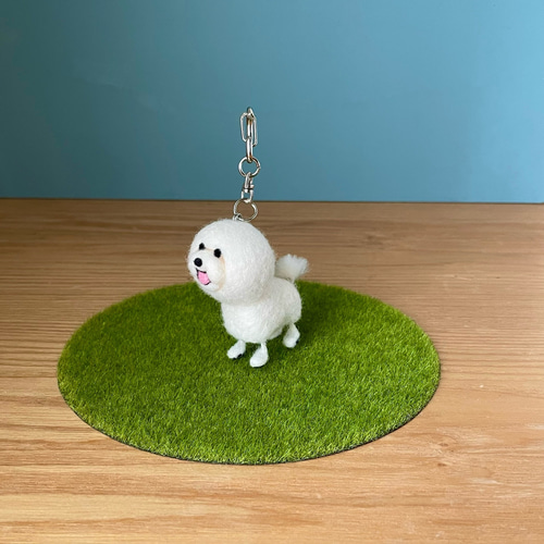 にっこり羊カットビションキーホルダー ビションフリーゼ 羊毛フェルト