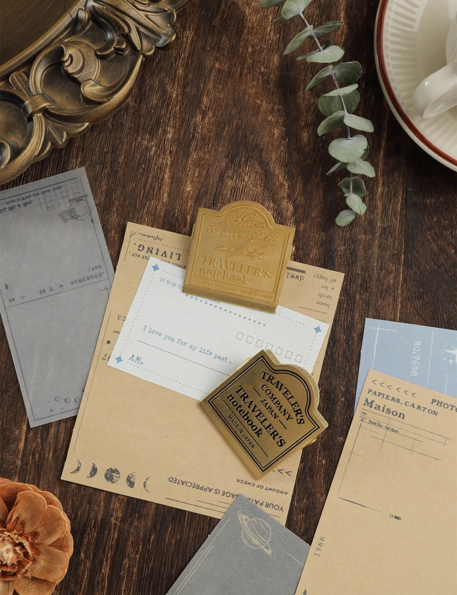 真鍮製メタル手帳クリップ 装飾デザイン バインディング収納