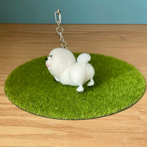 のびー羊カットビションキーホルダー ビションフリーゼ 羊毛フェルト