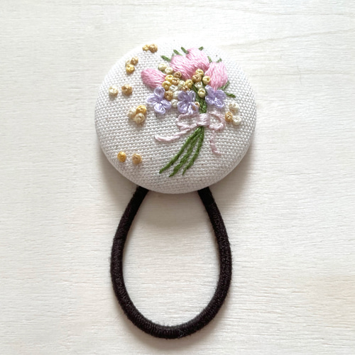 ミントカラー薔薇刺繍2.7センチくるみボタンヘアゴム2点セット 250a71a288375f518371df9fccaa67