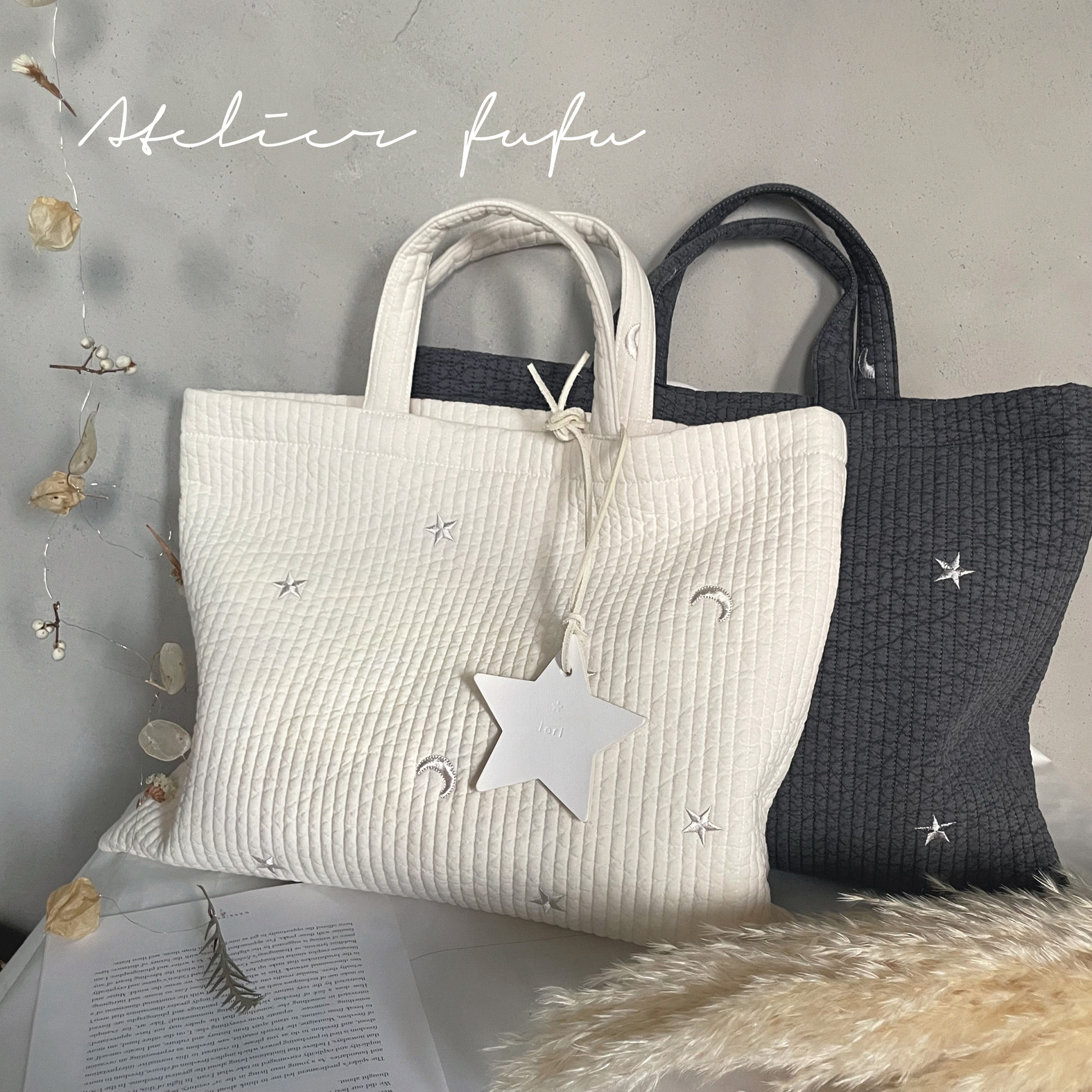 ☆星と月の刺繍【レッスンバッグ】ヌビバッグ イブルバッグ 入学