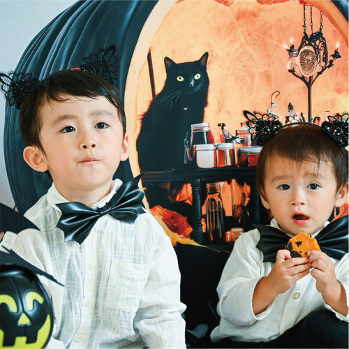 布1枚でおうち写真館】黒猫とハロウィンパーティーマット / おうち