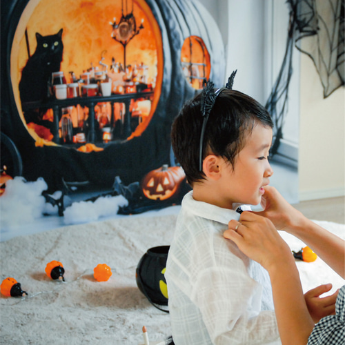 布1枚でおうち写真館】黒猫とハロウィンパーティーマット / おうち