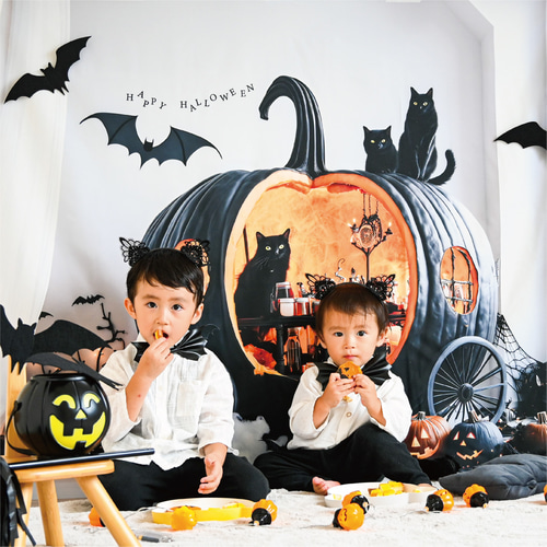 布1枚でおうち写真館】黒猫とハロウィンパーティーマット / おうち