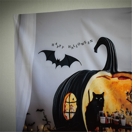 1点限り✨ハロウィン 装飾 壁紙 ウォールシート おうちスタジオ 飾りつけ 布1枚でおうち写真館】黒猫とハロウィンパーティーマット