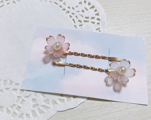 桜 ヘアピン ハンドメイドアクセサリー ヘアピン シナめる𐔌ᵔ ܸ