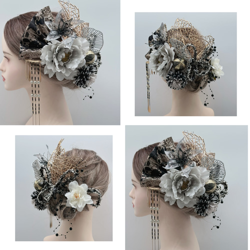 【豪華】ディップアート　簪　キラキラ　髪飾り　成人式　卒業式 青　黒　牡丹 豪華】ディップアート キラキラ 髪飾り 成人式 卒業式 青 黒 牡丹