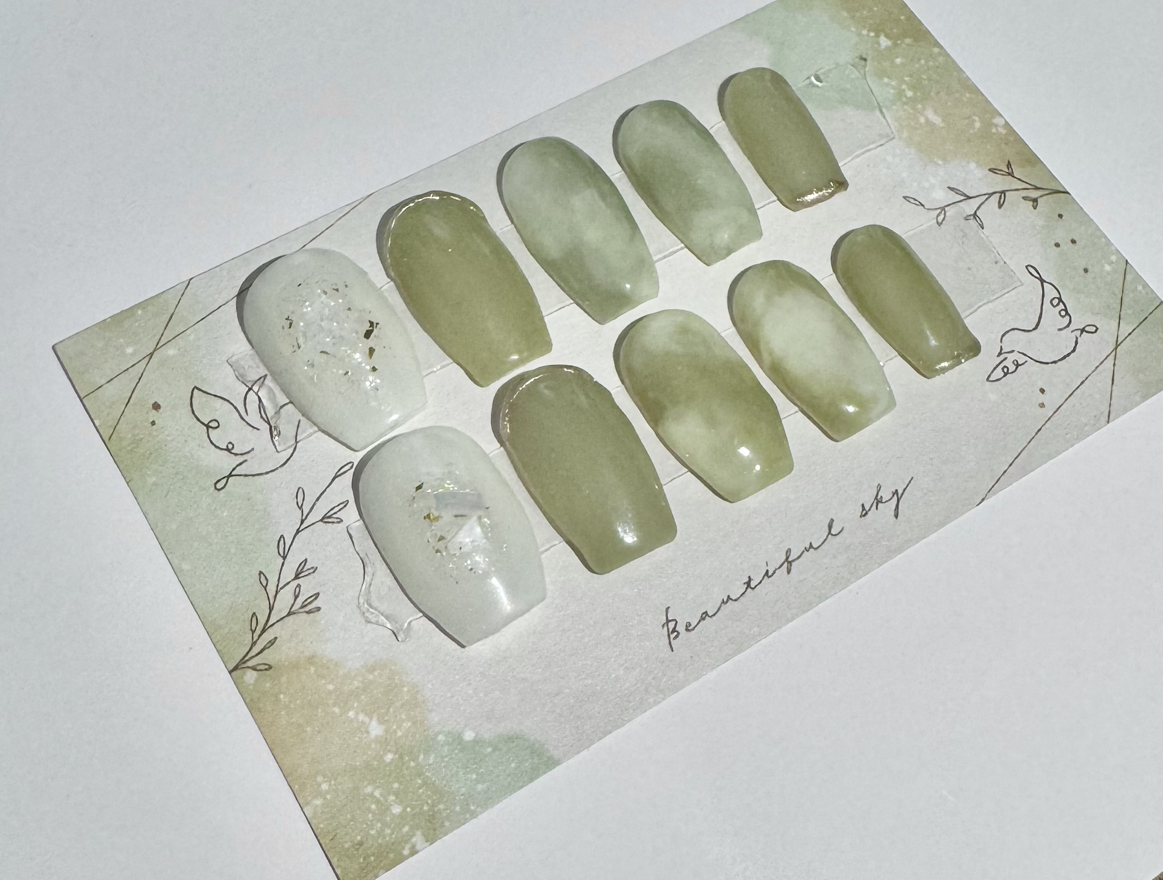 No.2 ニュアンスネイル 女子会 抹茶ラテ ネイルチップ（つけ爪