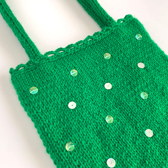 きらめく季節 のニットバッグ　holiday green 3枚目の画像