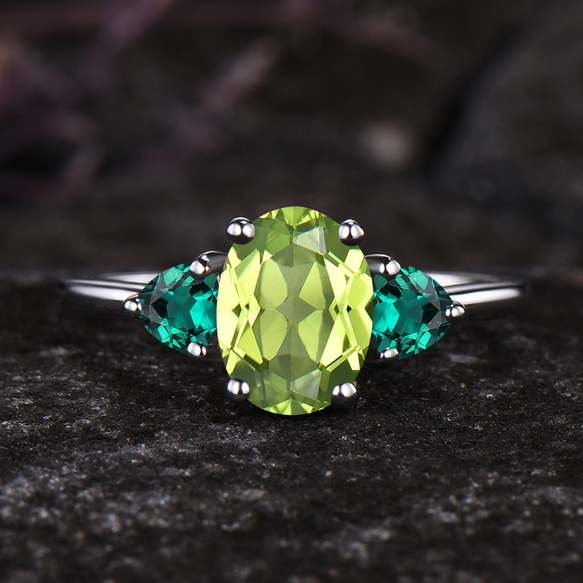 8月の誕生石 天然ペリドットリング 5月の誕生石 エメラルドリング