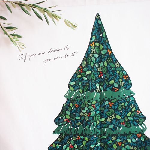 クリスマスタペストリー壁掛け オーダー クリスマスツリー 1年中使える!シンプルツリーのタペストリー／大サイズ（壁掛け 簡単