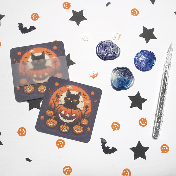 ハロウィン 黒猫メッセージカード 黒の夜 空想百貨店 Halloween Night