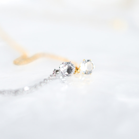 【天然石クリスタル(水晶)のシンプルな一粒ネックレス】クリア/5mm/サージカルステンレス/つけっぱなしok 3枚目の画像