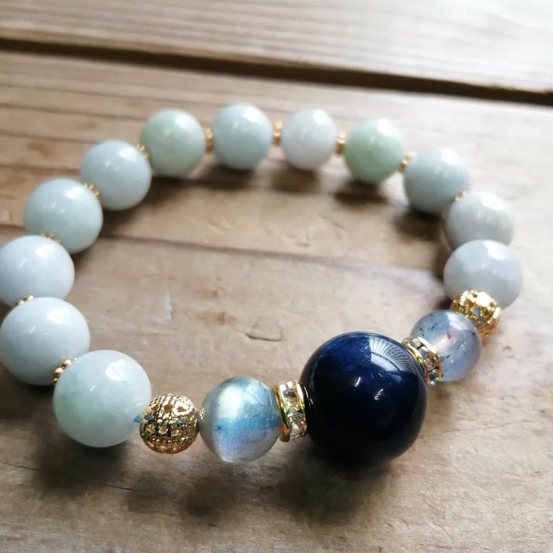 ◆大粒ブルータイガーアイ&ミャンマー産翡翠のブレスレット 9000円（送料無料）