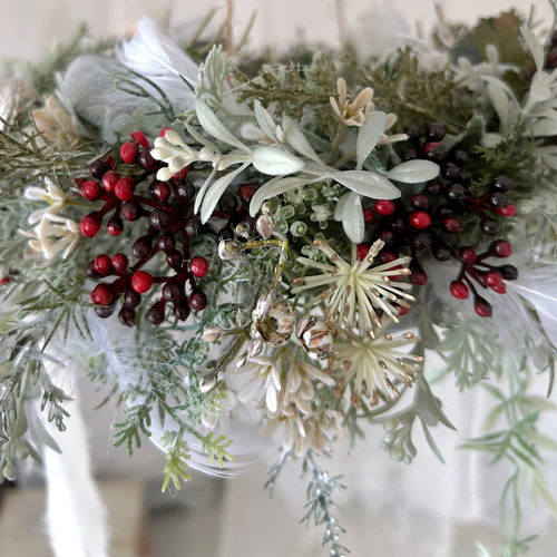 再販】赤い実の羽根付きクリスマスフライングリース クリスマスリース