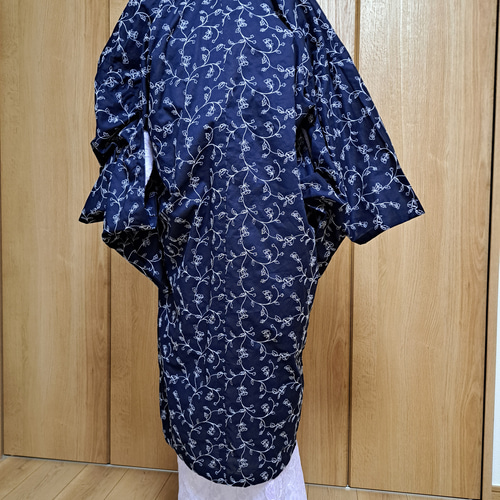 洗える長羽織#総刺繍#単衣物#紺色#上品#薄地#着物#浴衣 着物 snowlady 