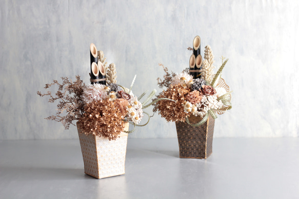 お正月 門松アレンジ シャビーシック 大人可愛い アーティフィシャルフラワー 玄関飾り 3枚目の画像