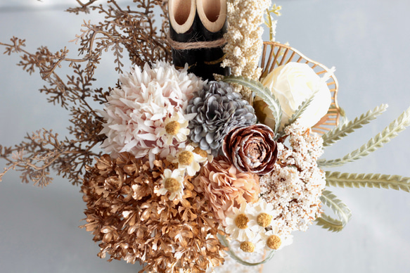 お正月 門松アレンジ シャビーシック 大人可愛い アーティフィシャルフラワー 玄関飾り 9枚目の画像