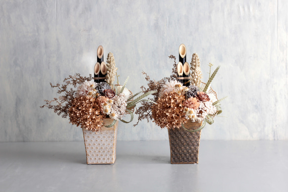 お正月 門松アレンジ シャビーシック 大人可愛い アーティフィシャルフラワー 玄関飾り 4枚目の画像