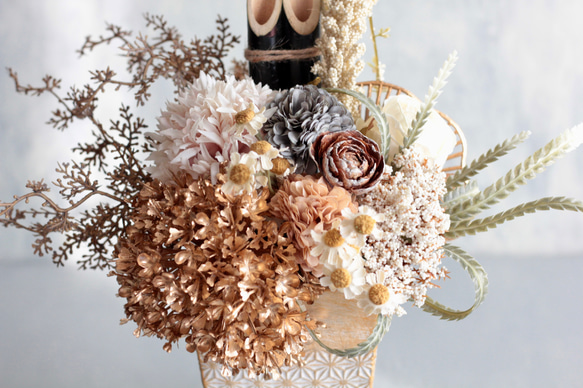 お正月 門松アレンジ シャビーシック 大人可愛い アーティフィシャルフラワー 玄関飾り 8枚目の画像