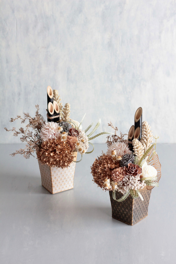 お正月 門松アレンジ シャビーシック 大人可愛い アーティフィシャルフラワー 玄関飾り 20枚目の画像