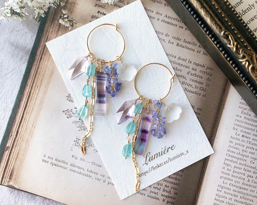 14kgfフローライトスピンドルカットピアス/イヤリング