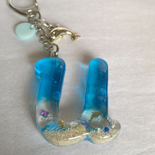 レジンイニシャルキーホルダー レジンイニシャルキーホルダー✴︎宝石 キーリング おしげ