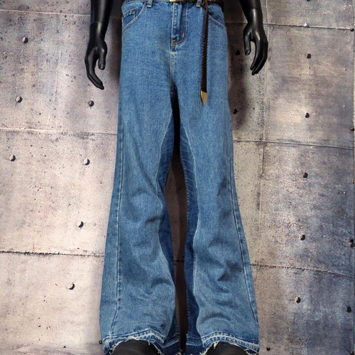 Aオリジナル リメイク デニム ワイドフレア ジーンズ ドッキング