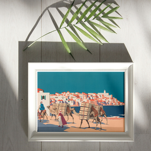 キャラバンの街と海アートポスター☆ラクダ砂漠中東エジプト異国