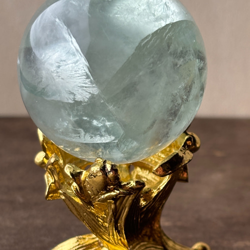 フローライトスフィア♡♡虹♡台座セットNo.10021 虹入り☆ライトグリーン