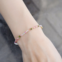 願いを叶う ウォーターオパール カラフルトルマリンのブレスレット 10月誕生石　細め 9枚目の画像