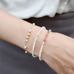 願いを叶う ウォーターオパール カラフルトルマリンのブレスレット 10月誕生石　細め 6枚目の画像