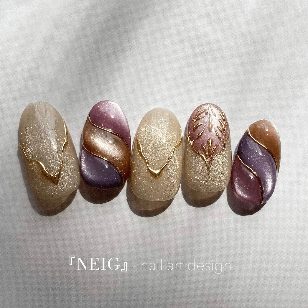 秋ネイル　マグネットネイル　ブライダルネイル　ミラーネイル　ニュアンスネイル　お呼ばれネイル　タイルネイル　上品ネイル