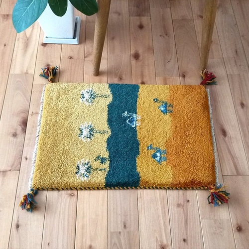 夏入荷】ペルシャ ギャッベ 玄関マット小 57x39cm レモン色 黄金