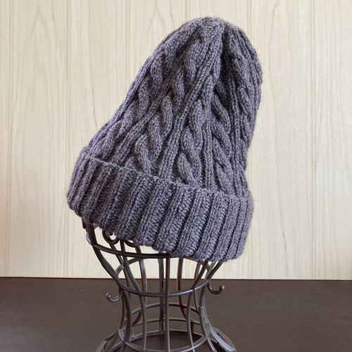 選べる】 手編みニット帽 アラン模様 シンプルカラー 大人フリーサイズ