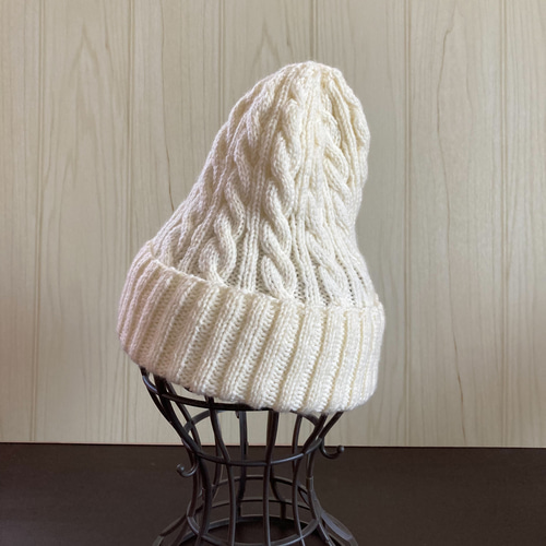 選べる】 手編みニット帽 アラン模様 シンプルカラー 大人フリーサイズ