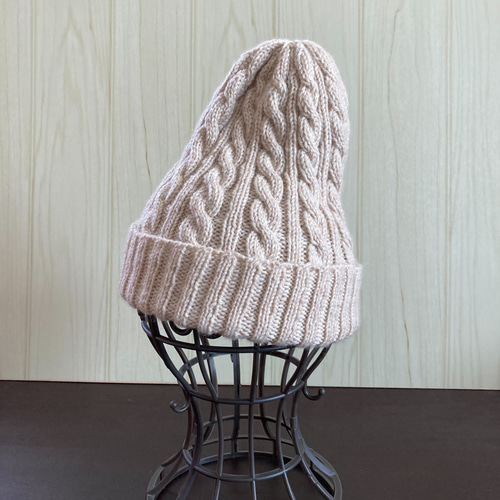 選べる】 手編みニット帽 アラン模様 シンプルカラー 大人フリーサイズ