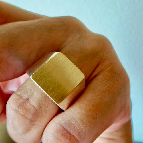 仁尾彫金『ゴールドプレート印台リング、ヘアライン』ハンドメイド329 仁尾彫金『ゴールドプレート印台リング、ヘアライン』ハンドメイド329