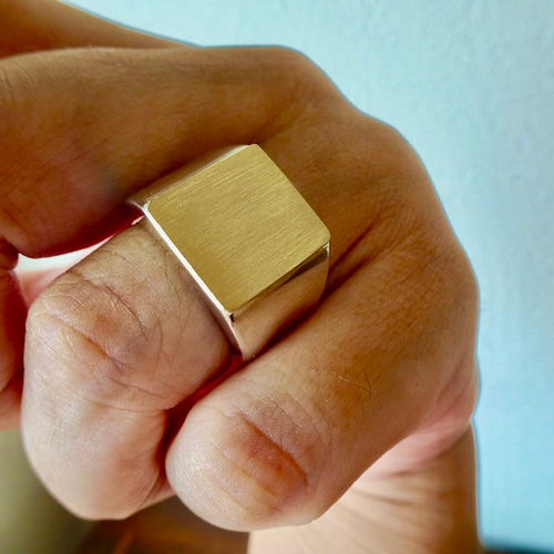 仁尾彫金『ゴールドプレート印台リング、ヘアライン』ハンドメイド329 仁尾彫金『ゴールドプレート印台リング、ヘアライン』ハンドメイド329